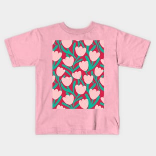 Boho tulips flower pattern in viva magenta and pink Kids T-Shirt